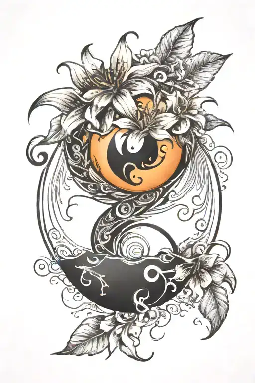 Lilly Growing Out Of Yin Yang Symbol