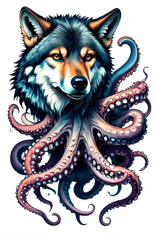Wolf With Octopus Wrapping Its Tentacles