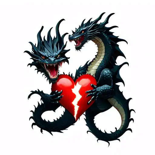 Black Dragon Holding A Broken Heart
