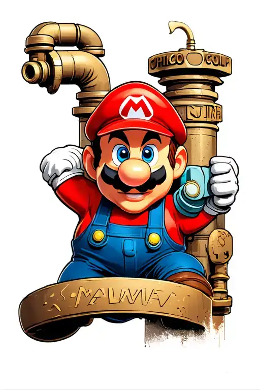 Super Mario Blue Collar Plumbing Tattoo Design