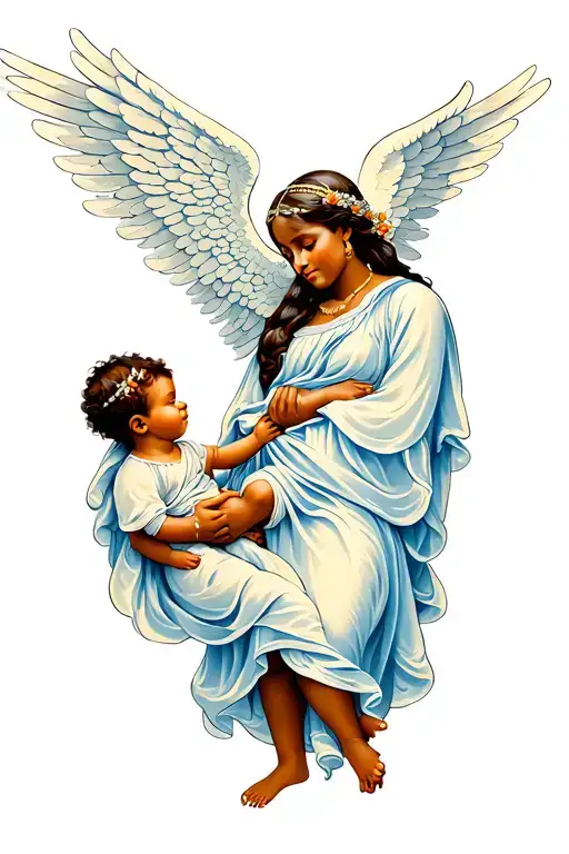 African American Angel Holding A Baby