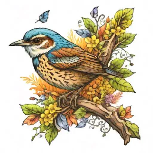 A Wren Bird Sitting In A Rainbow Tree Of Life Intertwined