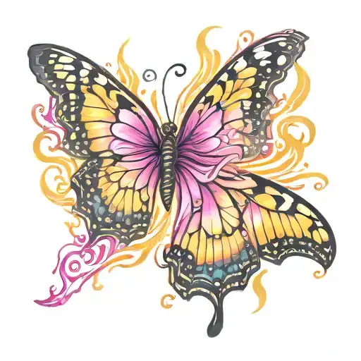Butterfly Wings On Fire Rising Pink And Yellow