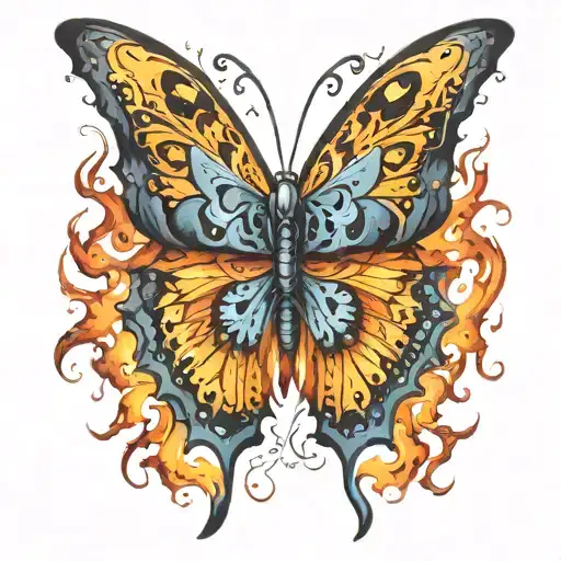 Butterfly Wings On Fire Rising