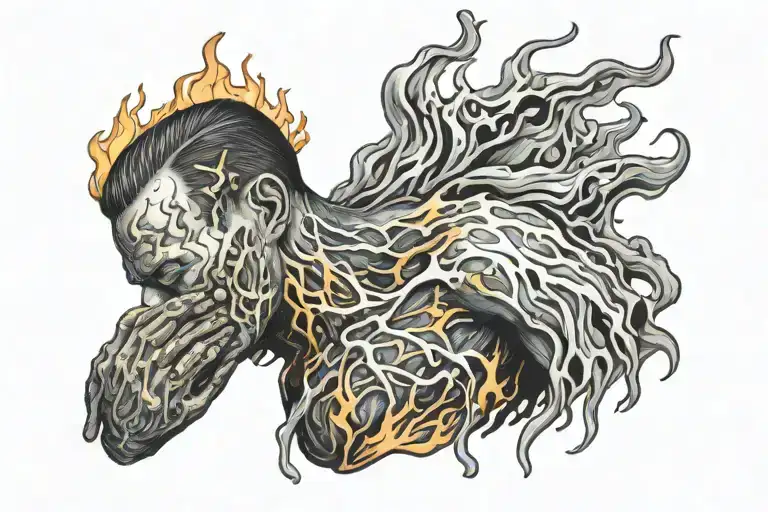 Man With Head On Fire And Skin Melting Away