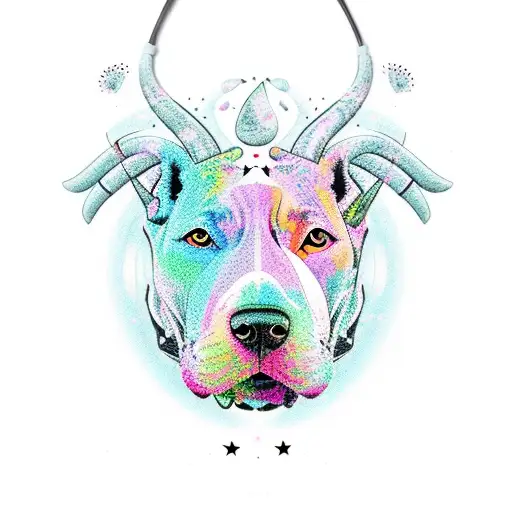 A Psychedelic Bull Terrier Playing A Guitar In A Nature-inspired Setting
