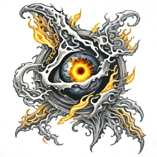 A Black Hole In Silver And Yellow Flames Surrounding