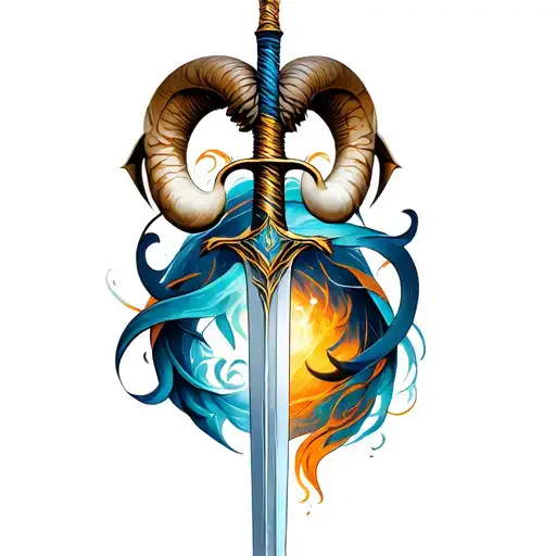 Aries Zodiac With Sword Intertwined