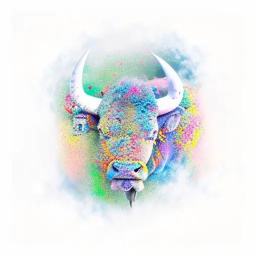 Bluegreen Bull In Fluid Form Camouflaged In The Clouds