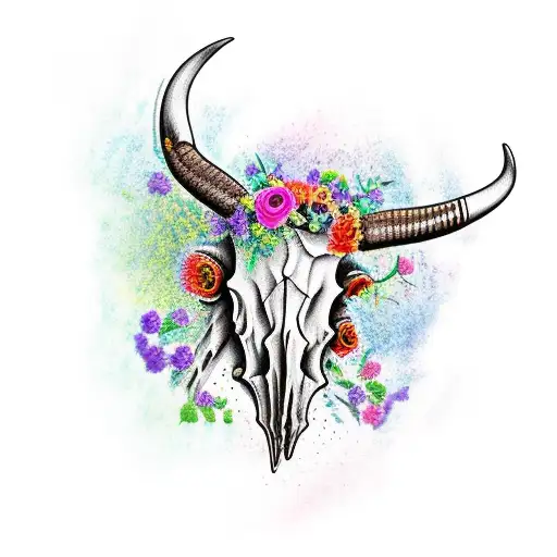 Longhorn Skull With Flowers