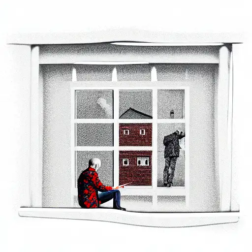 Russian Panel House In Each Window A Person Doing Depression Things As Smoking