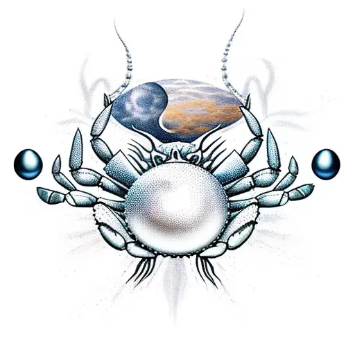 Moon And Crab With Pearls And Water