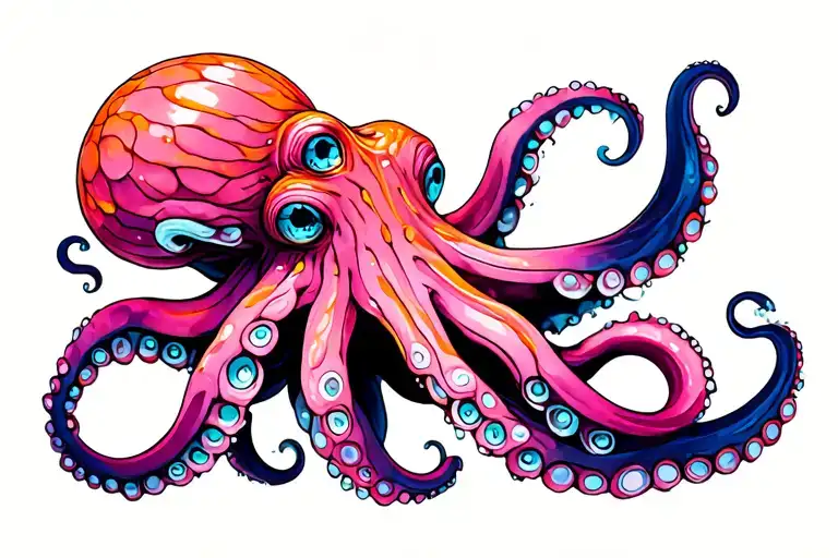 Pink Orange Turquoise Octopus Wrapped