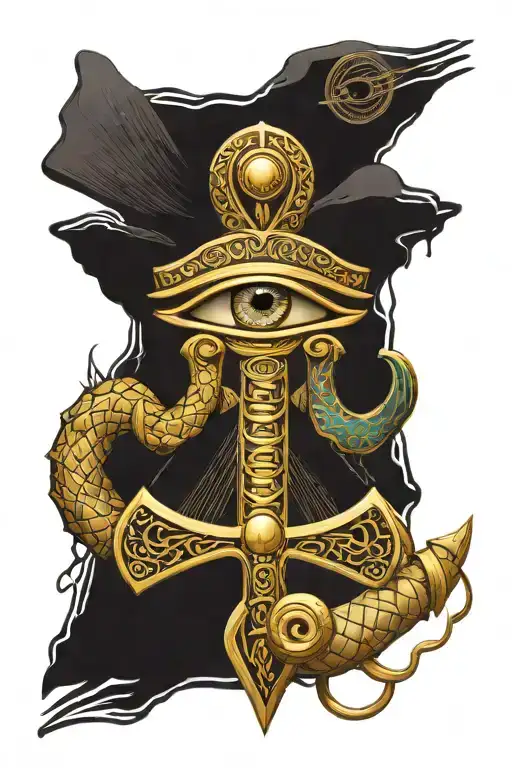 Egyptian Ankh Symbol With Eye Of Horus In The Middle And Snake Wrapping Around It