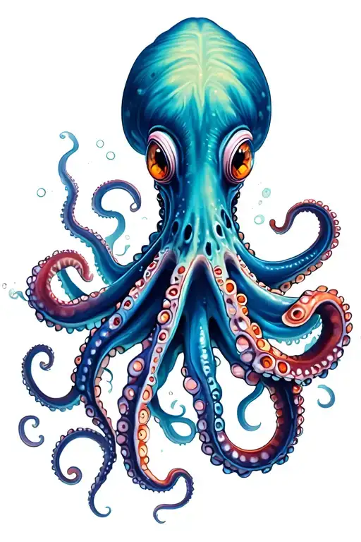 Octopus Underwater With Tentacles Wrapped