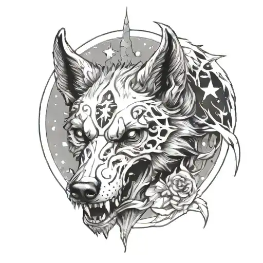 Wolf Skull With Moon And Star
