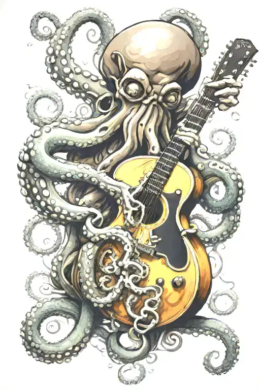 Big Octopus Holding Guitar Made