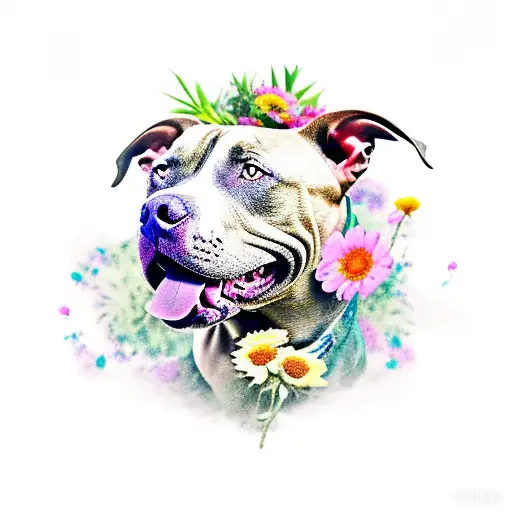 Pit Bull With Flowers