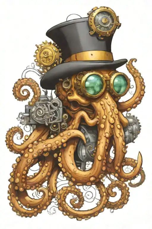 Steampunk Octopus Wearing Monocle