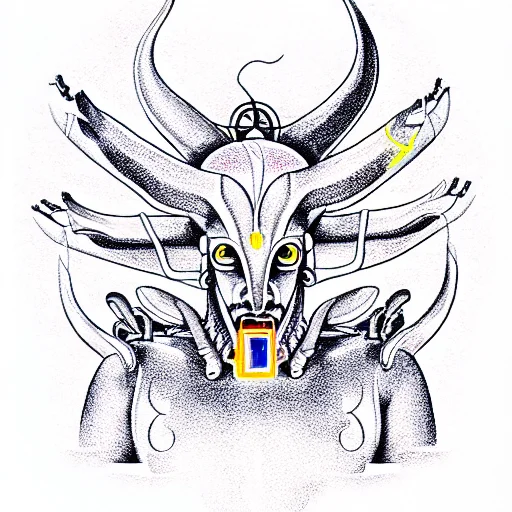 A Giant Mechanical Rigid Robotic Baphomet In The Lotus Position