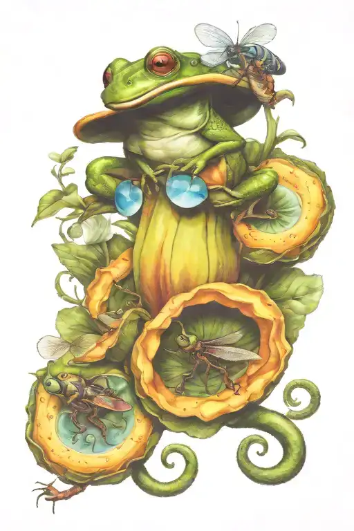 Frog On Lily Pad Catching A Dragonfly