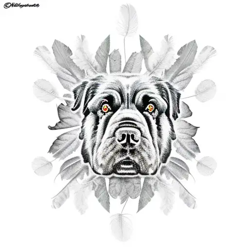 Newfoundland Dog Head Made Of Leaves And Feathers