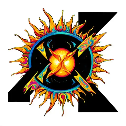 Xyz Symbol With Sun Abstract Tatoo Colored