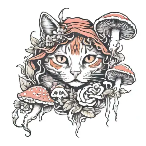 Fire Redcrazycat With Mushrooms