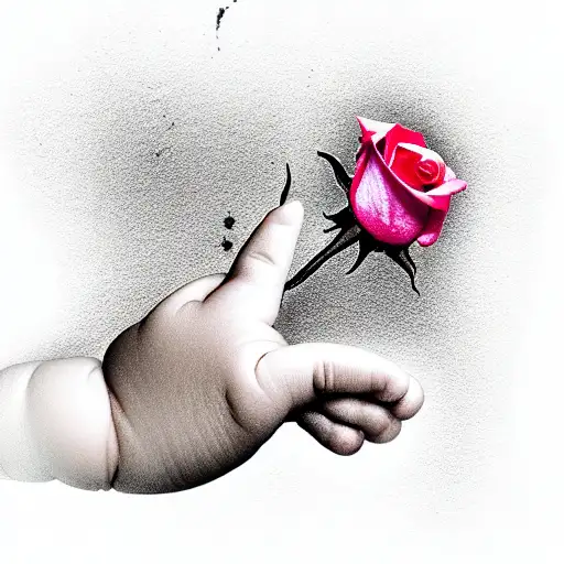 Kid Holding A Rose With Money Leaves Blody Hands