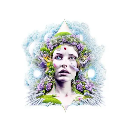 Mother Nature Goddess Laying Among Nature