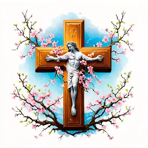 Religious Cross Carrying Very Small Cherry Blossoms