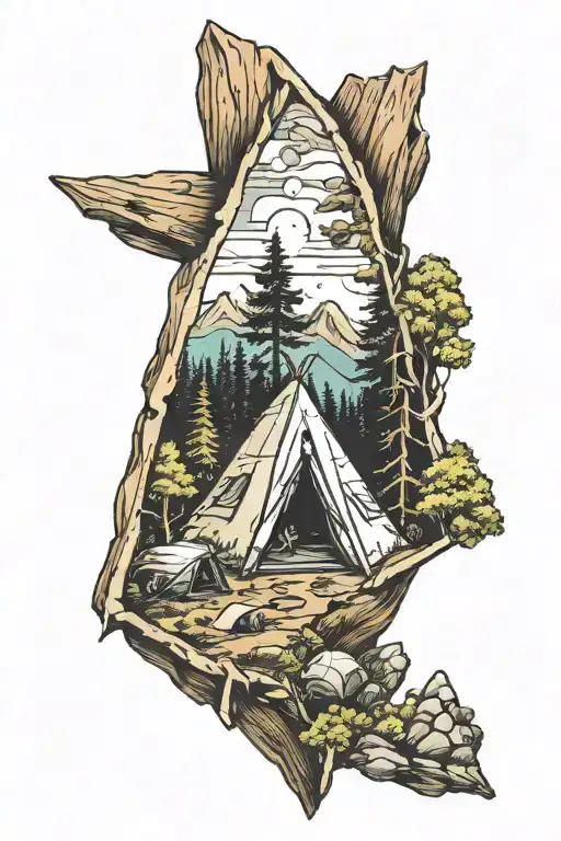 Arrowhead With Camping Scene Inside And Woods