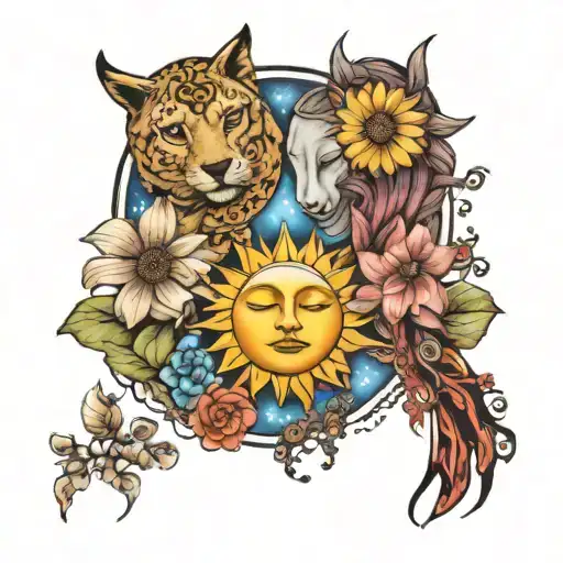 Best Friend Opposite Sun And Moon With Flowers