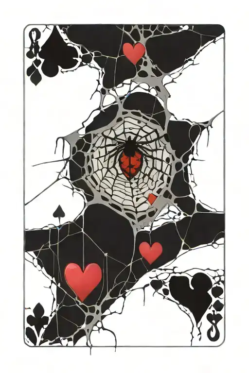 Heart Spider Web With Playing Cards Royal Flush