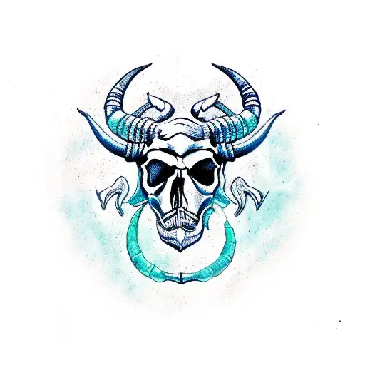 Capricorn Skull With Aquarius