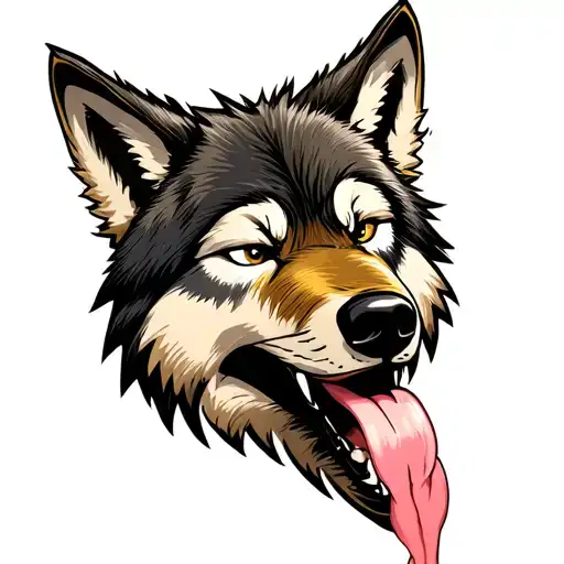 Wolf Face Cute Wink Tounge Out Headshot Cartoon