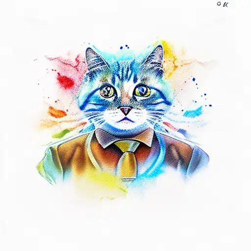 Five Cats In Water Color Style