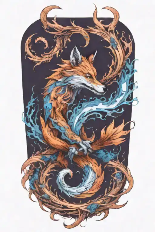 Decaying Nine Tailed Fox Full Body Leaping Across