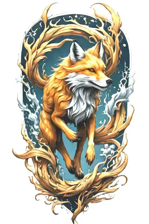 Decaying Nine Tailed Fox Full Body Leaping Across