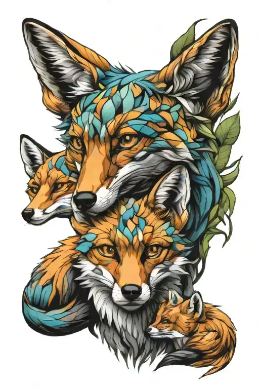 Fox Mom Dad Two Kits Colorful