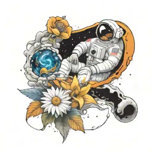 Black Hole In Space Sucking In A Flower And An Astronaut
