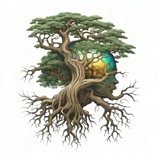 Tree Of Life With Eye In Trunk And Roots Going Down Arm