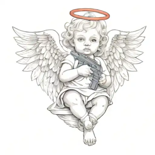 Baby Angel With Wings Wrapped While Holding Guns