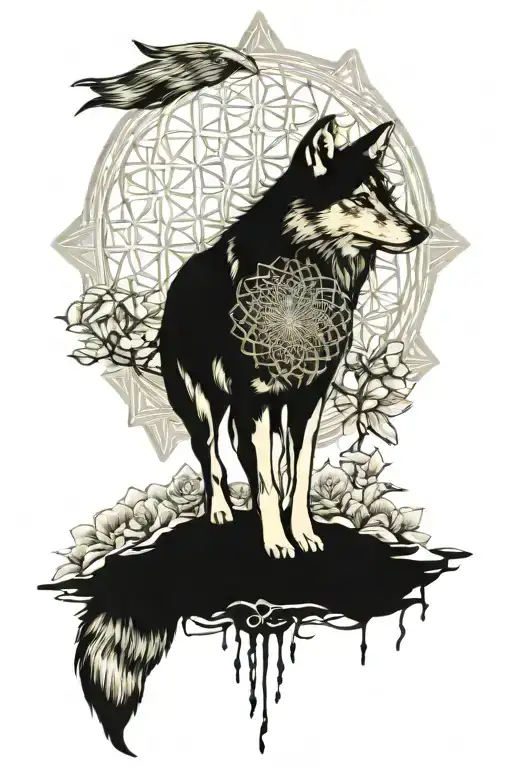 Flower Of Life With A Wolf