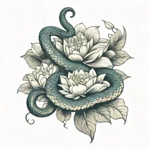 Snake And Lotus Flower Blooming