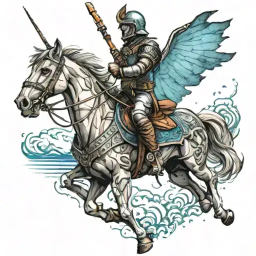 Modern Warrior On Horseback With Drone Flying