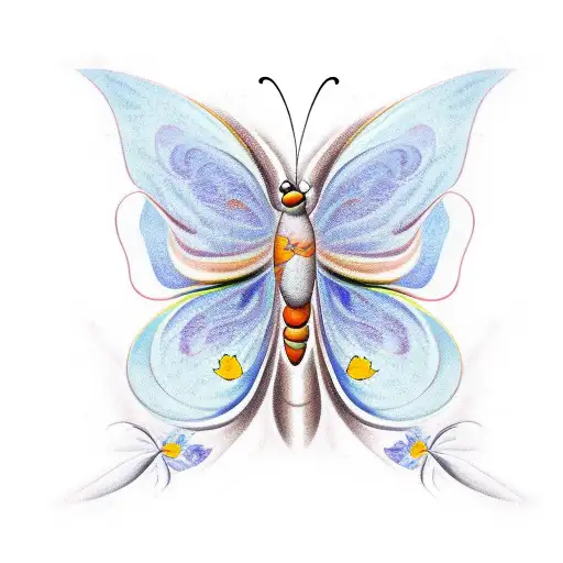 Butterfly With Marigold In The Left Wing