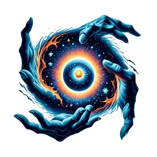 Hand Reaching From Inside And Center Of A Black Hole And Holding Stars