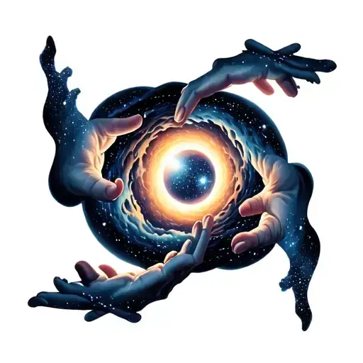 Hand Reaching From Inside And Center Of A Black Hole And Holding Stars