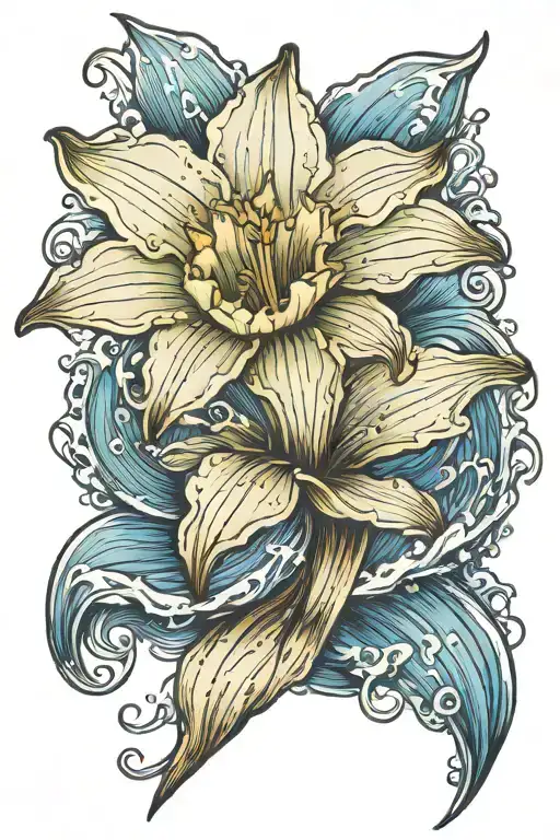 Sassy Daffodil Bud Bursting Through Vibrant Blue Ocean Wave